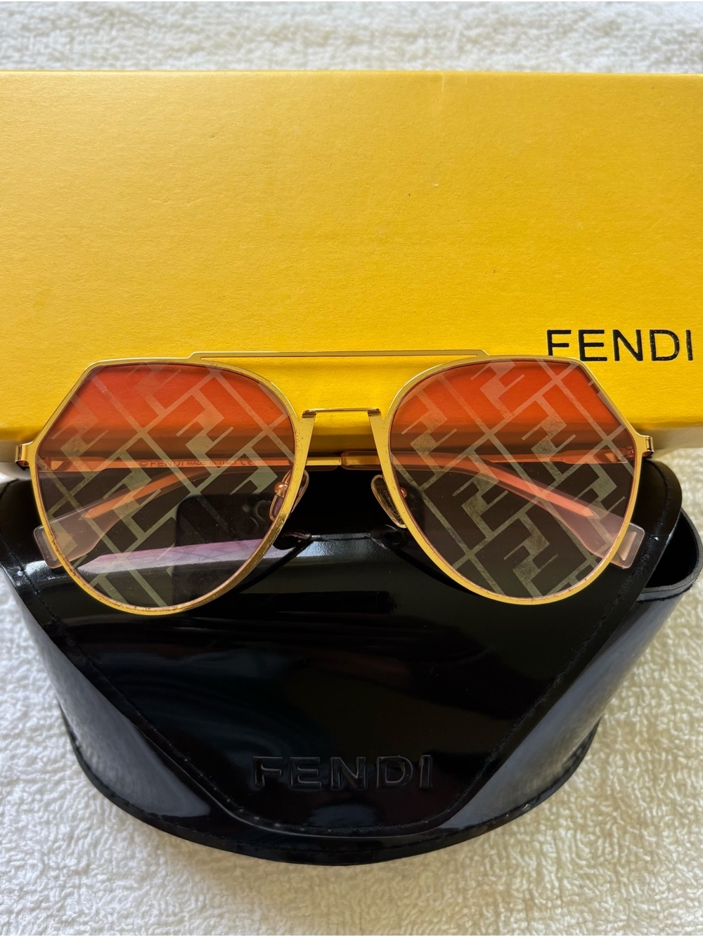 Fendi Eyeline Aviator Sunglasses in Pink-Tinted Lenses with Gold Frame
